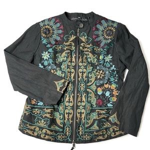 BIYA Johnny Was Embroidered Moto Jacket